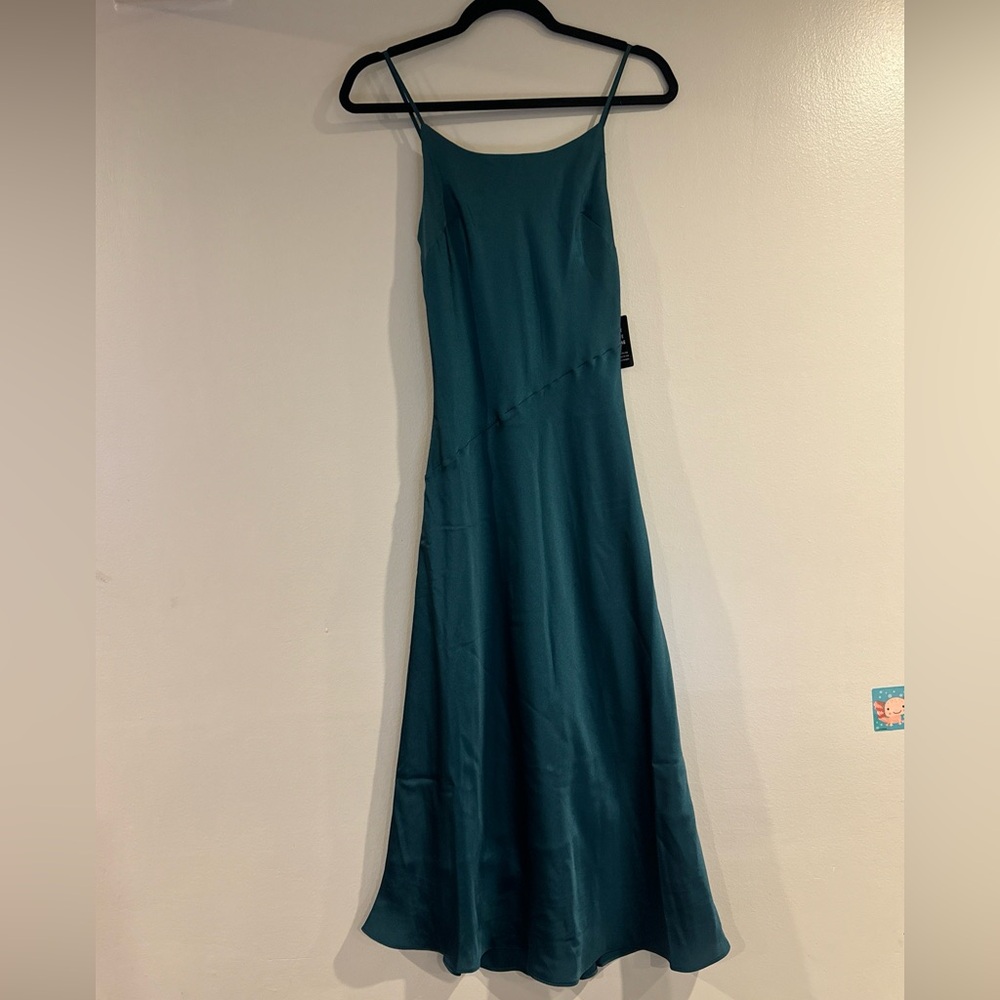 Express Satin Scoop Neck Midi Downtown Cami Slip Dress Deep Teal XS